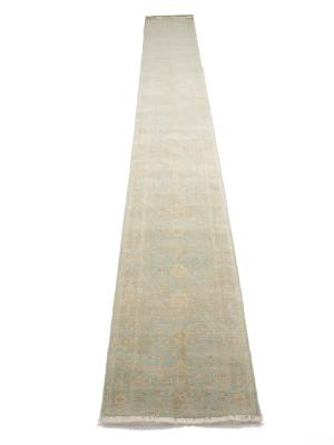 Muted Aqua Blue Floral Transitional 3X19 Oriental Runner Rug