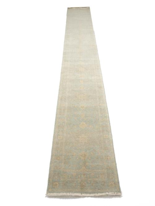 Muted Aqua Blue Floral Transitional 3X19 Oriental Runner Rug