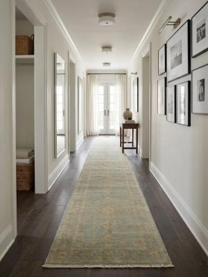 Muted Aqua Blue Floral Transitional 3X19 Oriental Runner Rug