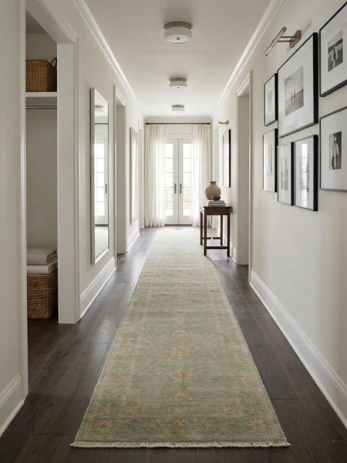 Muted Aqua Blue Floral Transitional 3X19 Oriental Runner Rug