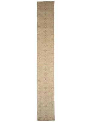 Muted Pinkish Beige Floral 2'6X17'10 Transitional Oriental Runner Rug
