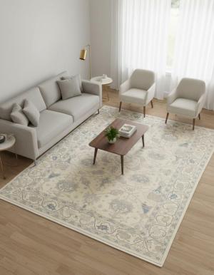 Muted Cream Floral Traditional 9x12 Oushak Oriental Rug