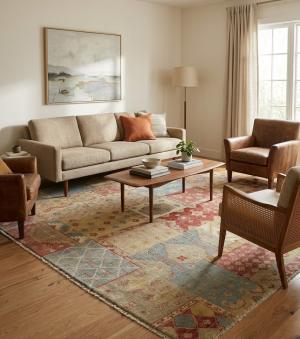 8'2 X 9'10 Hand Knotted Patchwork Multicolored Wool Rug