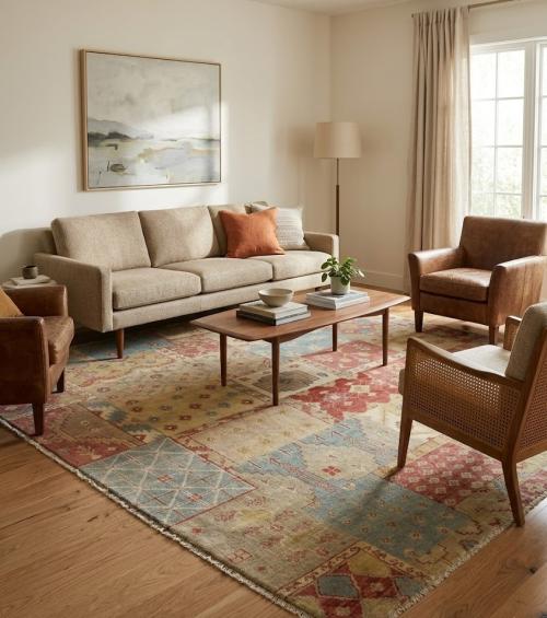 8'2 X 9'10 Hand Knotted Patchwork Multicolored Wool Rug