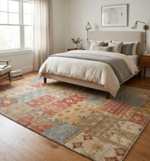 8'3 X 9'10 Multicolored Hand Knotted Geometric Wool Rug