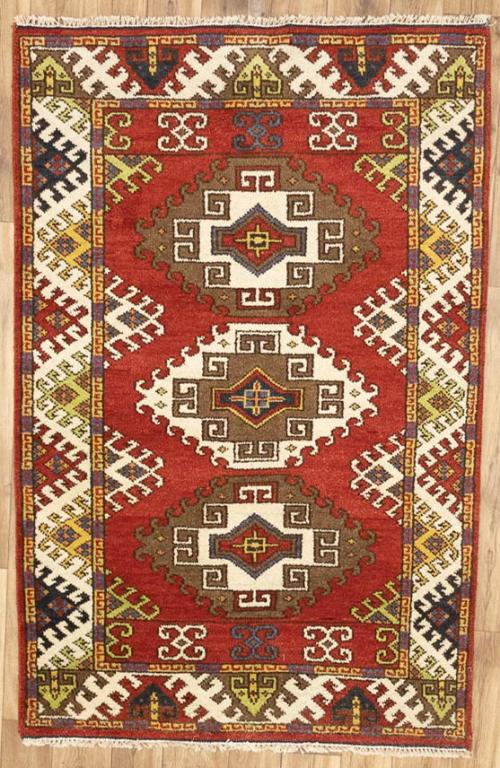 4'0 x 6'1 Hand Knotted Kazak Geometric Modern Pakistan Rug