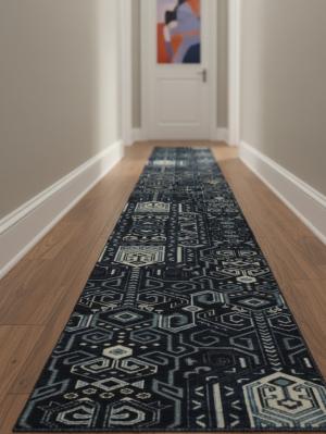 Dark Navy & Gray 2X10 Contemporary Runner Rug