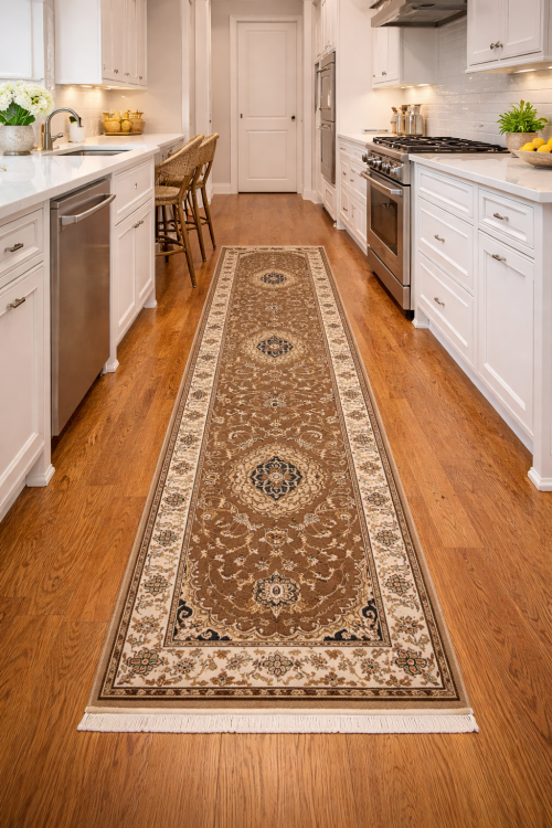 Brown Floral Oriental Style 3X11 Machine-Made Runner Rug