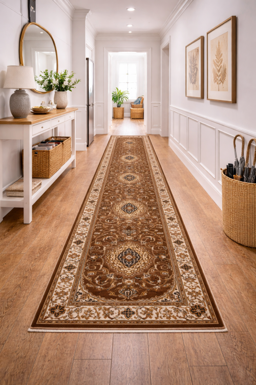 Brown Floral Oriental Style 3X12 Machine-Made Runner Rug