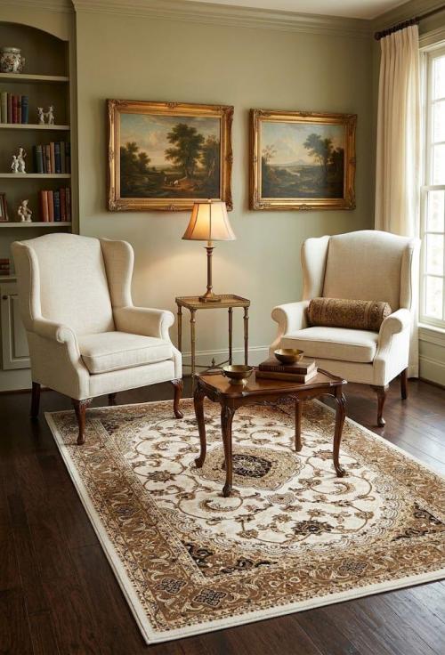 4'2 X 6'1 Machine-Made Ivory Floral Oriental Rug