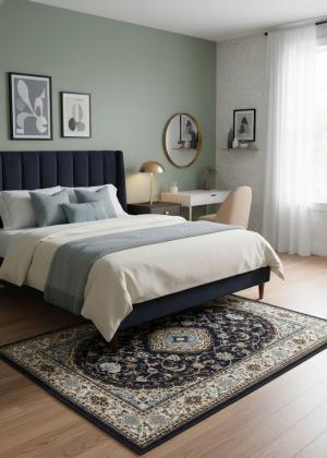 Navy Floral Oriental Style 4X6 Machine-Made Rug