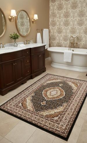 Black Floral Oriental Style 4X6 Machine-Made Rug