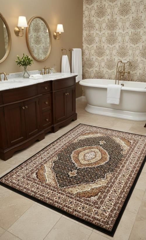 Black Floral Oriental Style 4X6 Machine-Made Rug