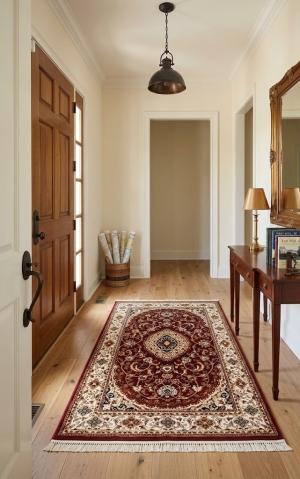 4'2 X 6'1 Red & Ivory Machine-Made Floral Oriental Area Rug