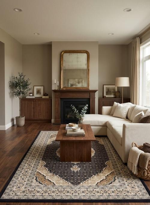 Navy Floral Oriental Style 5X8 Machine-Made Rug