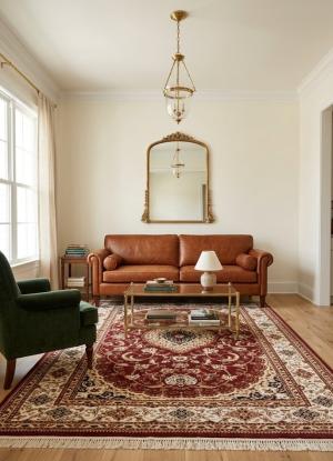 Red Floral Oriental Style 5X8 Machine-Made Rug