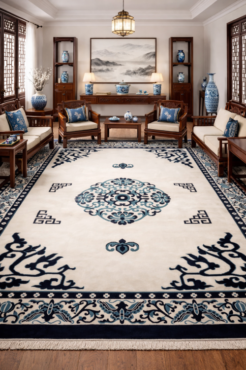 Ivory Floral Chinese Style 12X15 Modern Oriental Rug