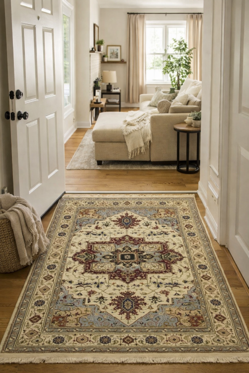 Cream Geometric Floral 6X8 Oriental Rug