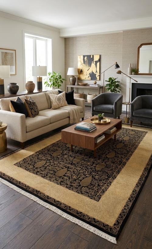 Black Floral 5' x 8' Modern Oriental Rug