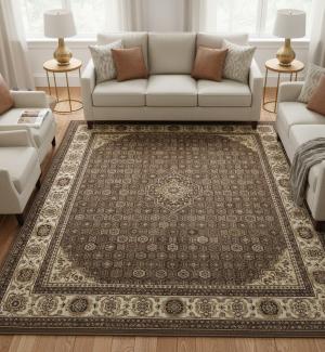 Cream Floral Geometric 7X10 Indo-Tabriz Fish Mahi Oriental Rug