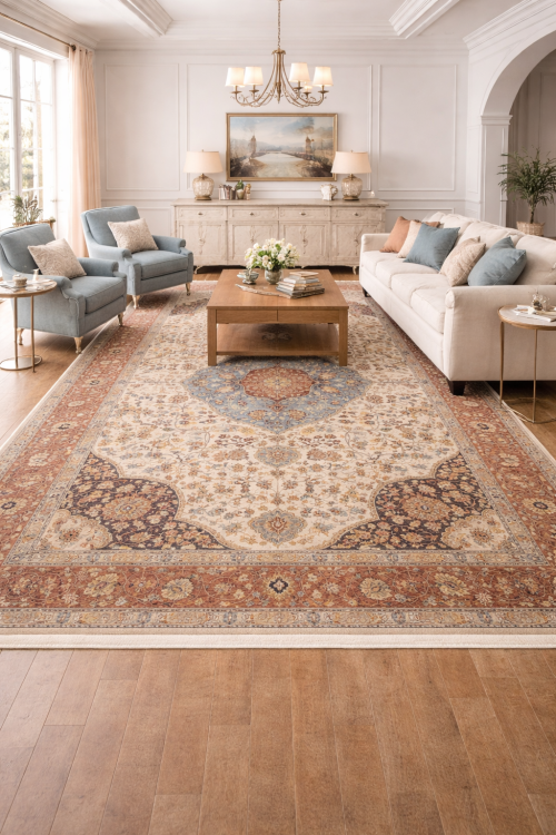 Beige Floral 10X14 Rare Heriz Serapi Oriental  Rug