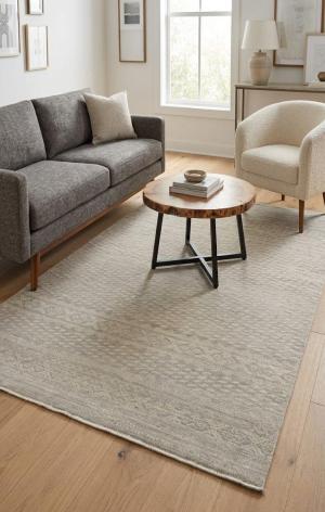 Muted Beige Geometric 5X8 Tribal Oriental Rug