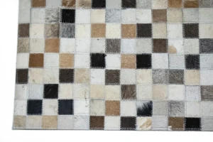 Ivory Geometric 5X8 Cowhide Patchwork Modern Rug
