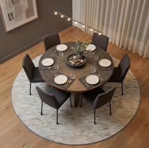 Ivory Silver Cowhide 8X8 Modern Leather Round Rug