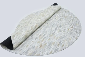 Ivory Silver Cowhide 8X8 Modern Leather Round Rug