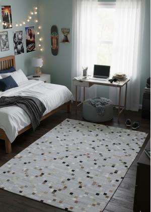 Gray Geometric 5X8 Cowhide Patchwork Modern Rug
