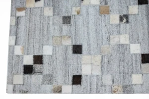 Gray Geometric 4X6 Cowhide Patchwork Modern Rug