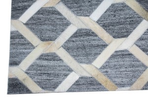 Gray Beige Geometric 4X6 Cowhide Patchwork Modern Rug