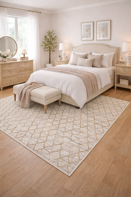 Grey Geometric 5X8 Cowhide Patchwork Modern Rug