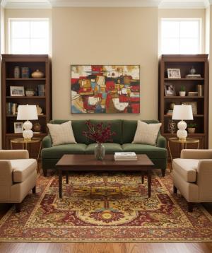 Beige & Rust Floral 9X12 Heriz Serapi Oriental Rug