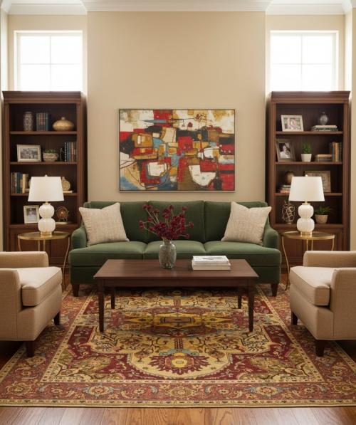 Beige & Rust Floral 9X12 Heriz Serapi Oriental Rug