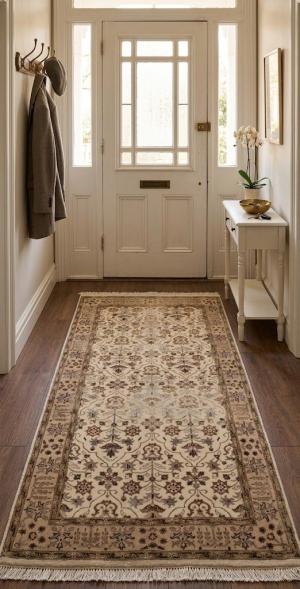 Cream Floral 2'5X4'8 Indo Tabriz Oriental Rug