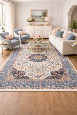 Cream Floral Kirman 6X9 Oriental Rug