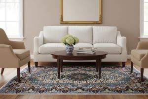 4'0 x 5'10 Oriental Kirman Cream Floral Hand Knotted Wool Rug