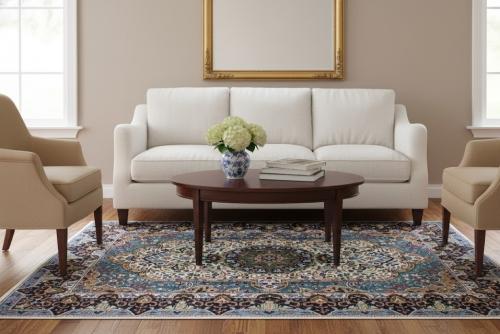 4'0 x 5'10 Oriental Kirman Cream Floral Hand Knotted Wool Rug