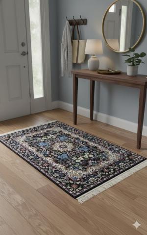 Black Floral Kirman 3X4 Oriental Rug