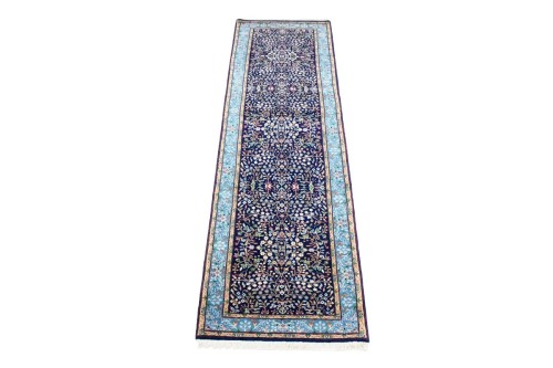 Navy Blue Floral Kirman 3X10 Oriental Rug