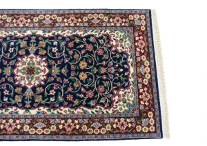 Navy Blue Floral Kirman 3X10 Oriental Runner Rug