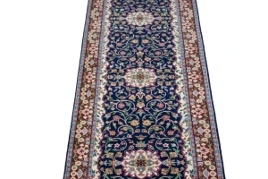 Navy Blue Floral Kirman 3X10 Oriental Runner Rug
