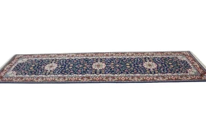 Navy Blue Floral Kirman 3X10 Oriental Runner Rug