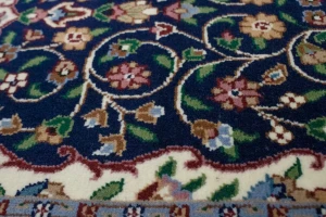 Navy Blue Floral Kirman 3X10 Oriental Runner Rug