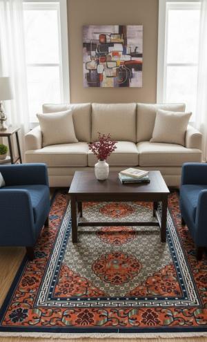 Orange Geometric 6X9 Chinese Style Oriental Rug