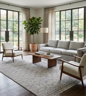 8'3 X 9'10 Hand-Carved Beige Geometric Modern Wool Rug