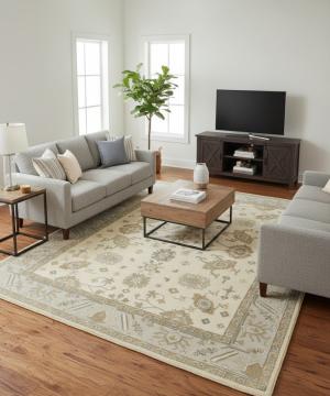 9'0 X 11'10 Muted Cream Hand Knotted Oushak Chobi Wool Rug