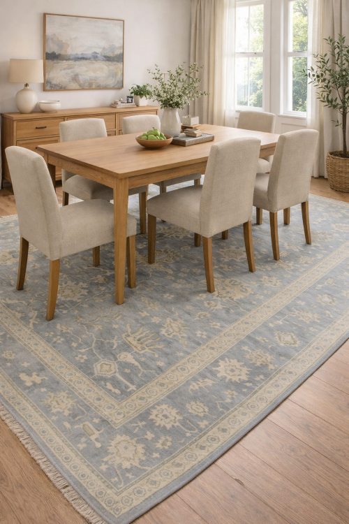 8'1 X 10'1 Light Gray Hand Knotted Floral Oushak Wool Rug