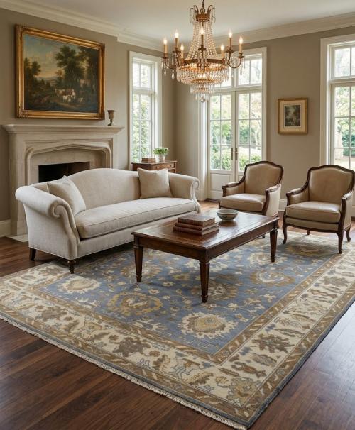 Slate Grey Floral 8X10 Oushak Chobi Oriental Rug
